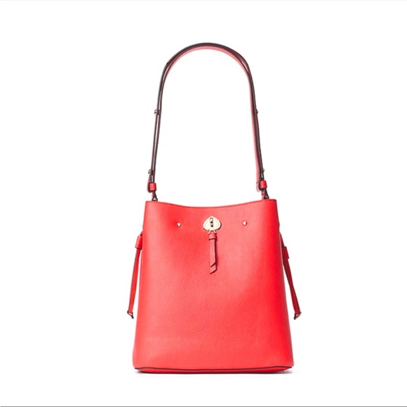 kate spade Bags Kate Spade Marti Large Bucket Bag Watermelon Red Pebbled Leather Tote